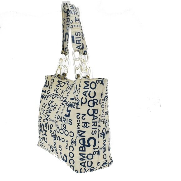 CHANEL Logo By Sea Shoulder Tote Bag Canvas Leather White Blue Italy 85KB313 - Picture 3 of 16